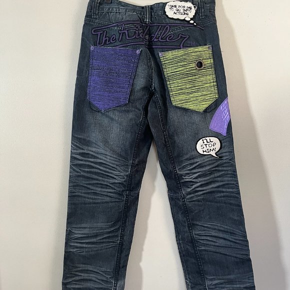 Lot 29 Embroidered Riddler Jeans Sz 34x31 DC Comics Rare Batman Denim - Picture 6 of 11
